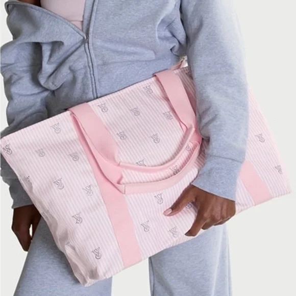 🎀🆕Victoria’s Secret Candy Cane 3-Piece Pajama Set + Tote & Blanket NWT Sz L - Picture 8 of 10